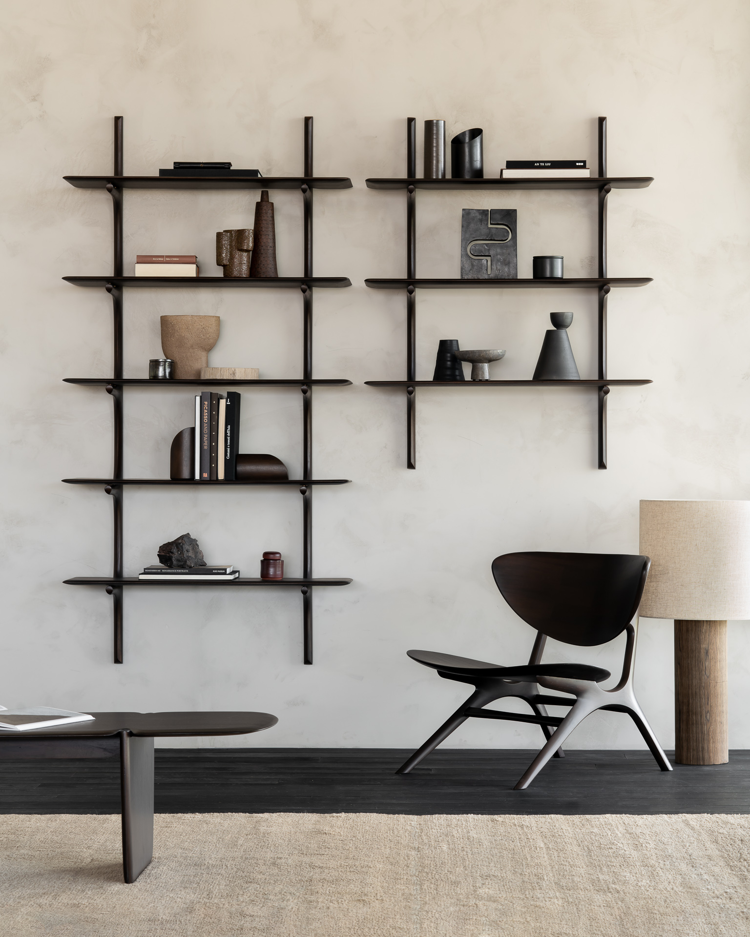 Wall shelf dark brown mahogany