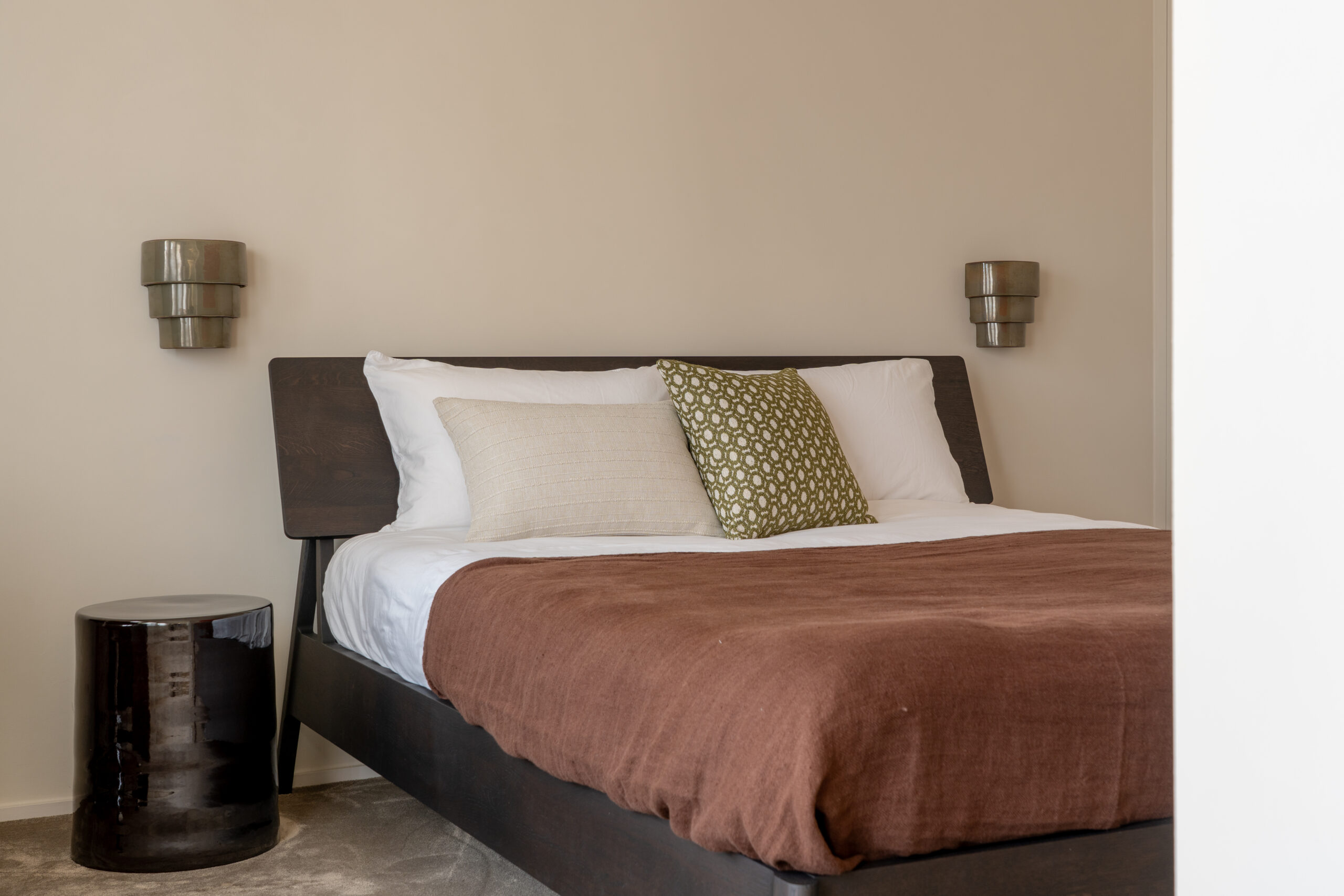 Dark brown oak bed