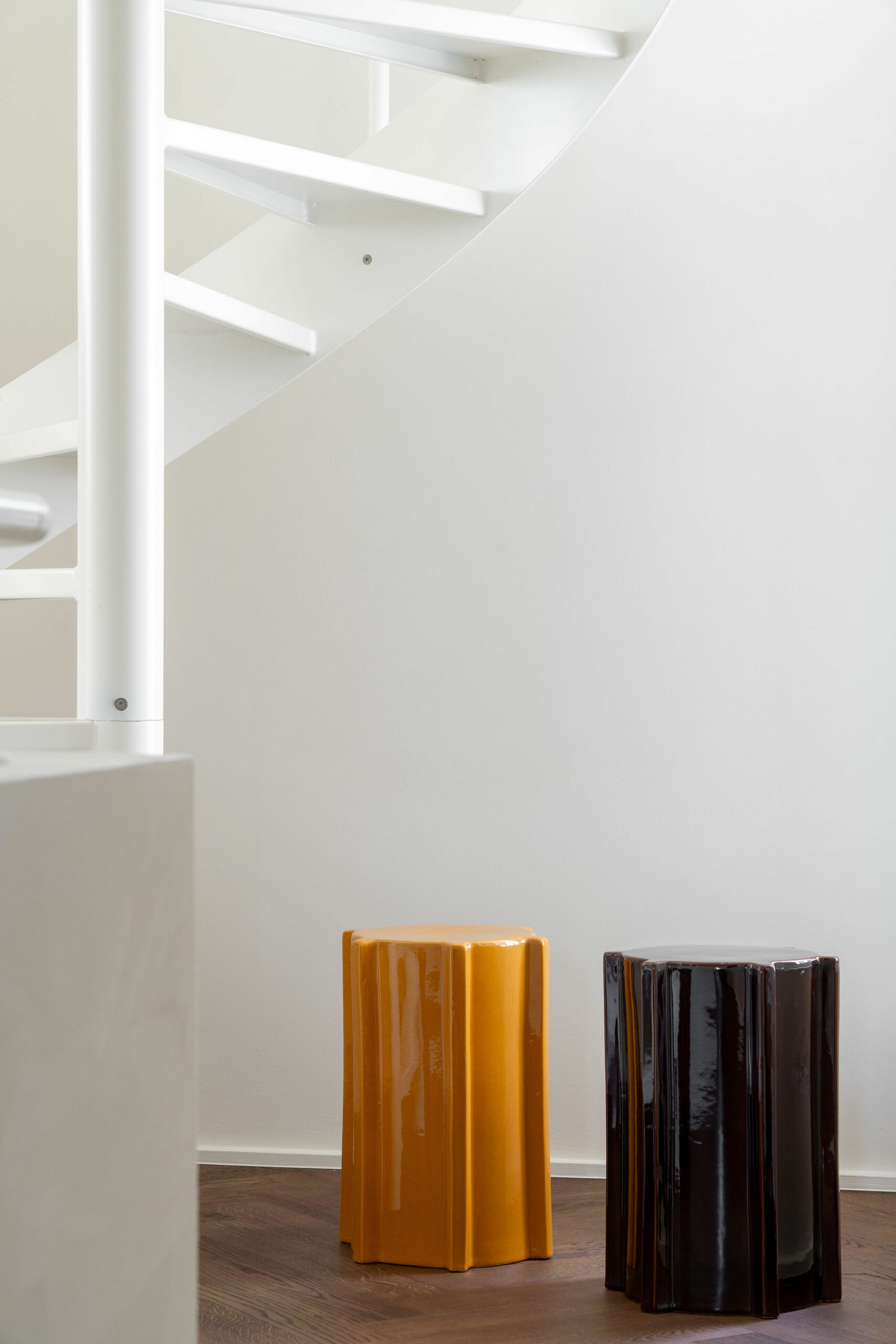 Ceramic geometrical side table ocher