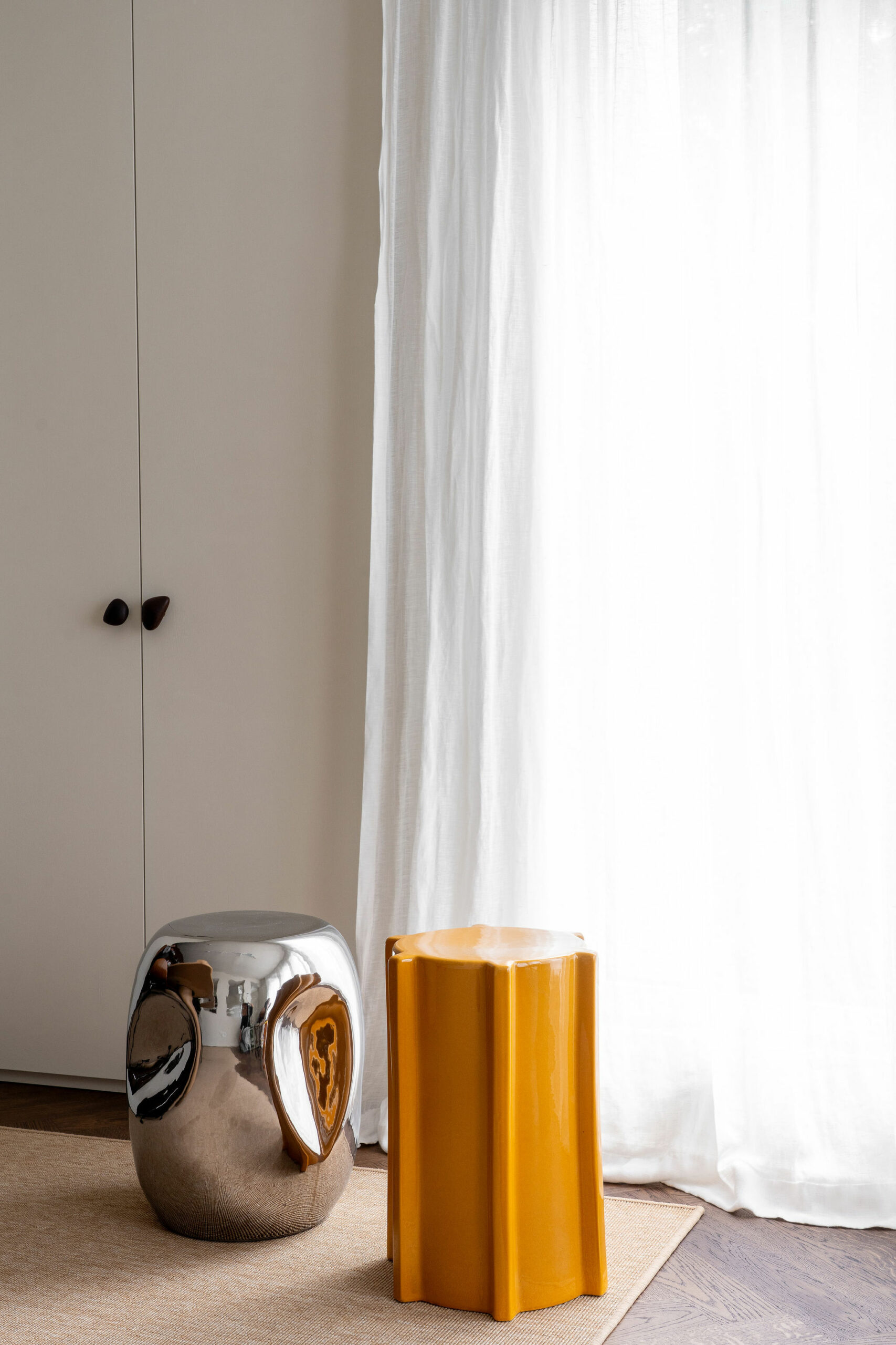 Ceramic geometrical side table ocher