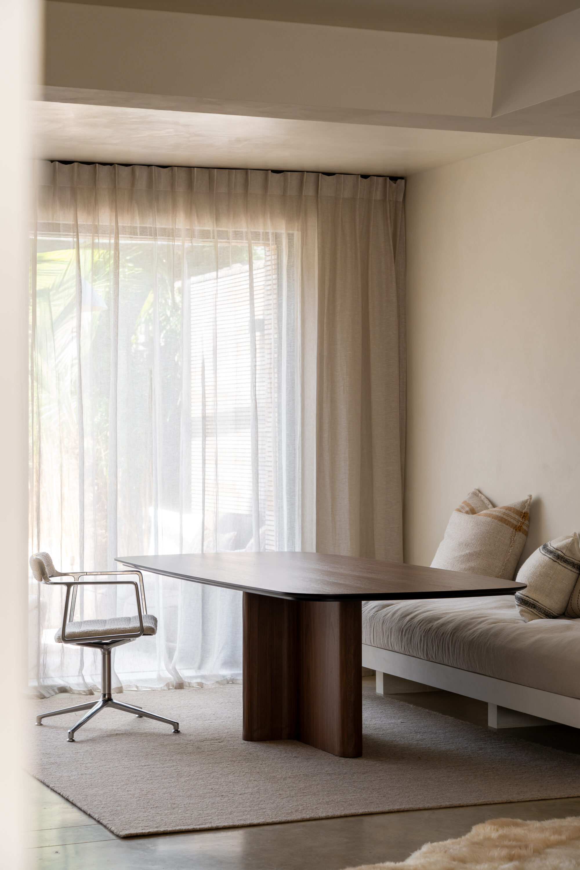 Smoked walnut veneer dining table