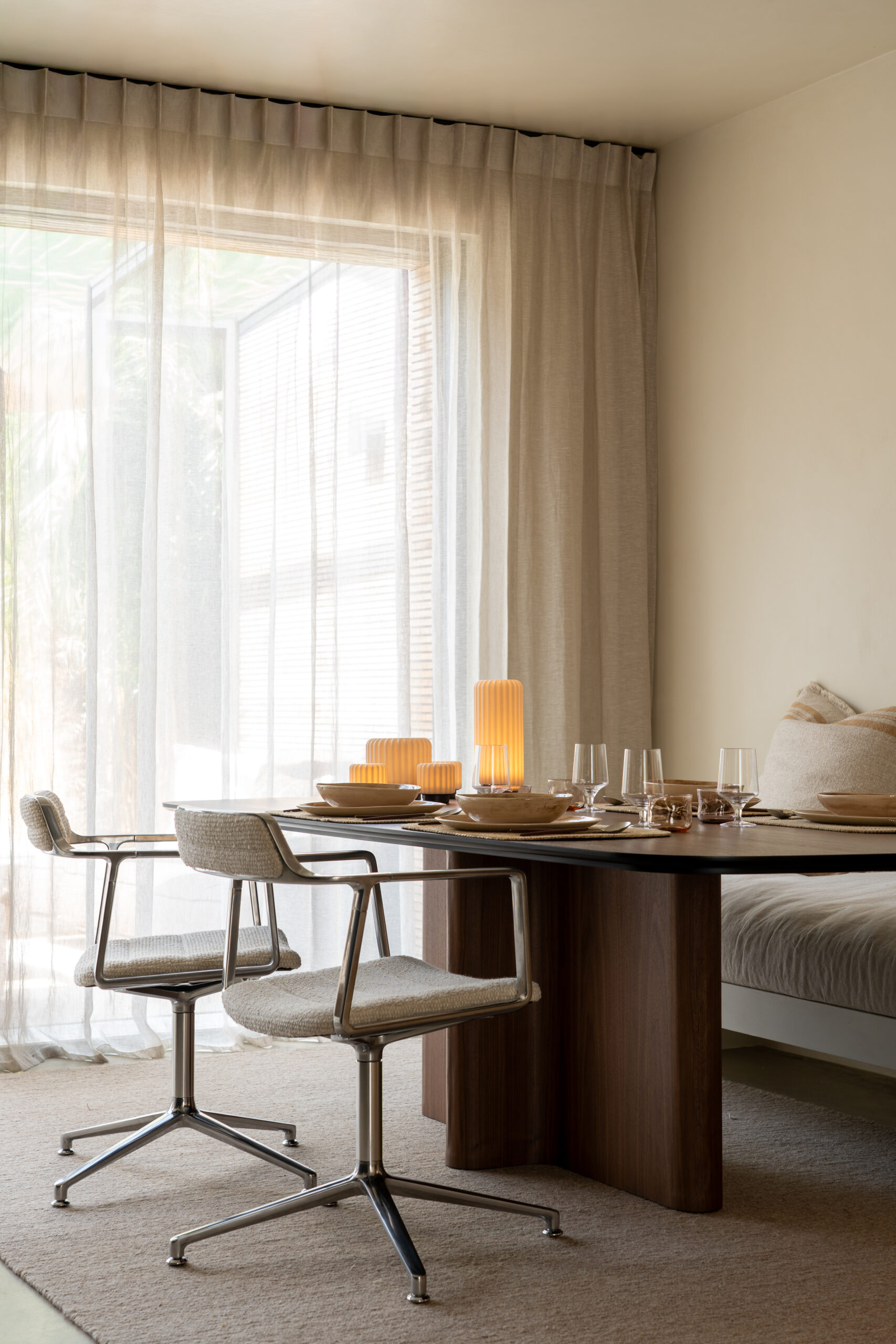 Smoked walnut veneer dining table