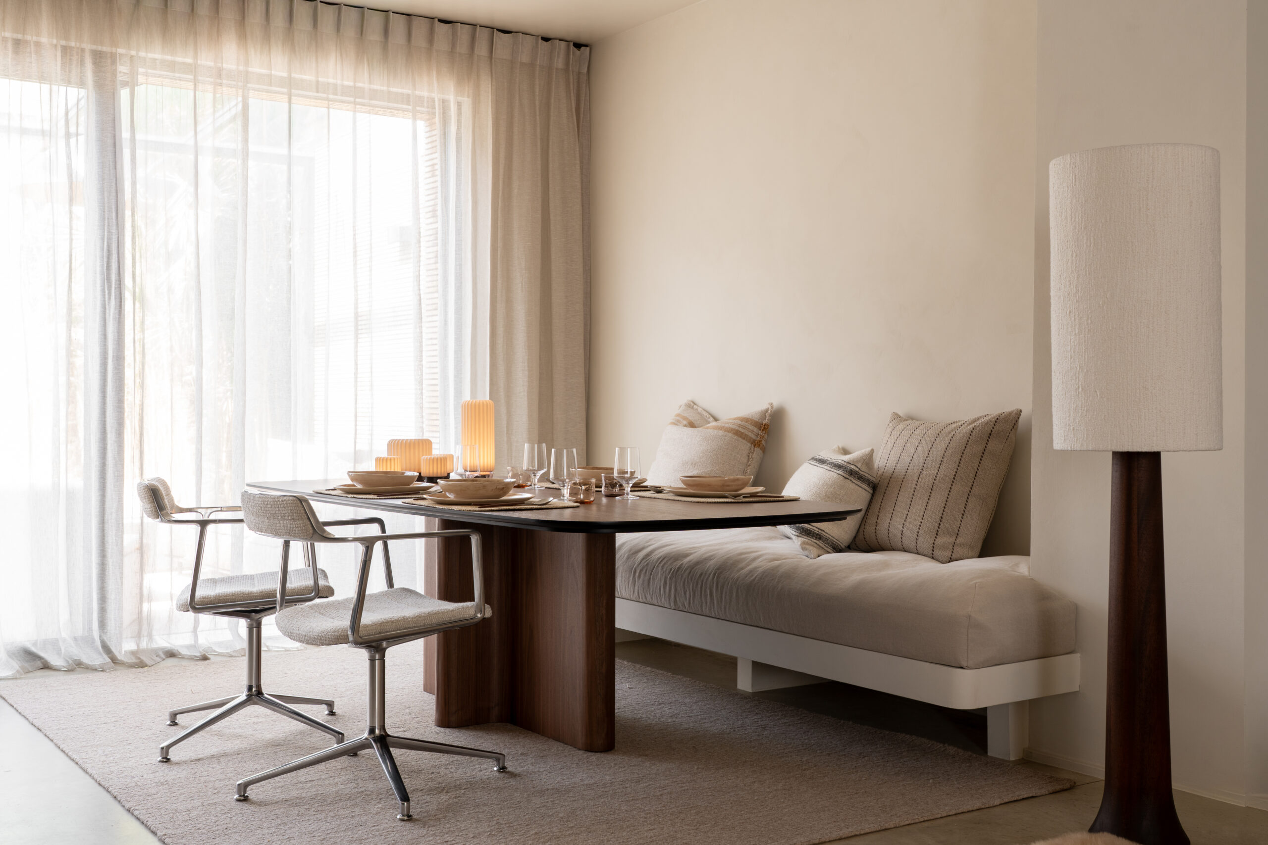 Smoked walnut veneer dining table